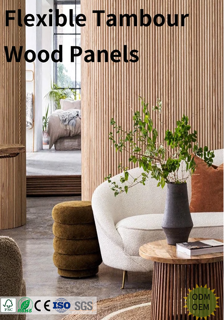 Premium flexible wood wall panels for accent walls, kitchen 
islands, cabinet doors & curved surfaces