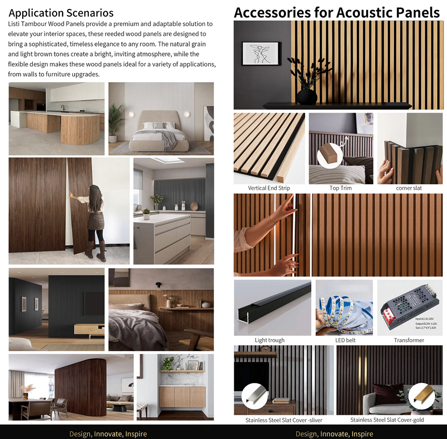Premium flexible wood wall panels for accent walls, kitchen 
islands, cabinet doors & curved surfaces