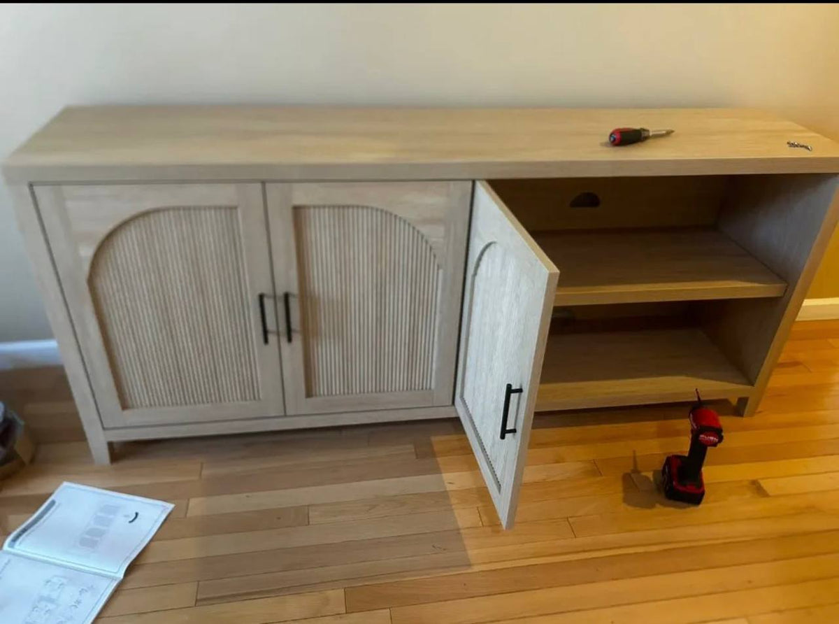 Fluted arched-door sideboard cabinet assembly in progress by 24 Solve in Seattle